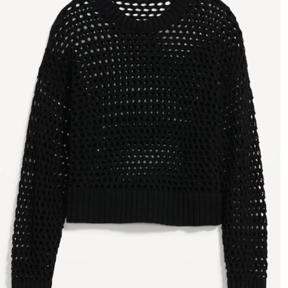 Black Open-Stitch Pullover Sweater